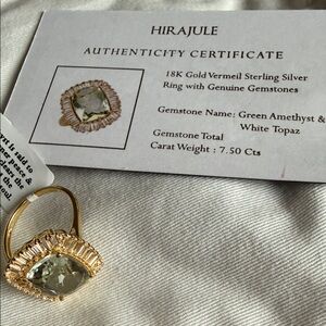 Hirajule Gold Vermeil sterling Silver Ring with Green Amethyst and White Topaz